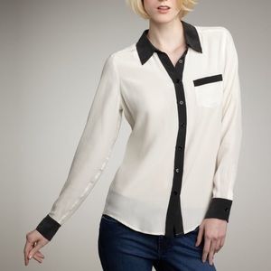 Equipment 100% Silk White / Black Brett Blouse