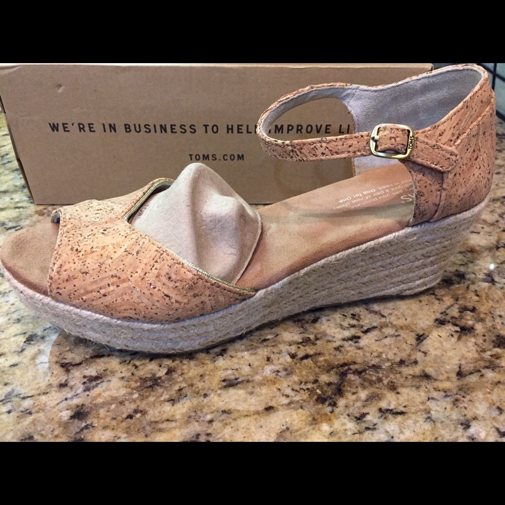 NEW Tom's Platform Cork Glitz w/ Rope Wedge shoes
