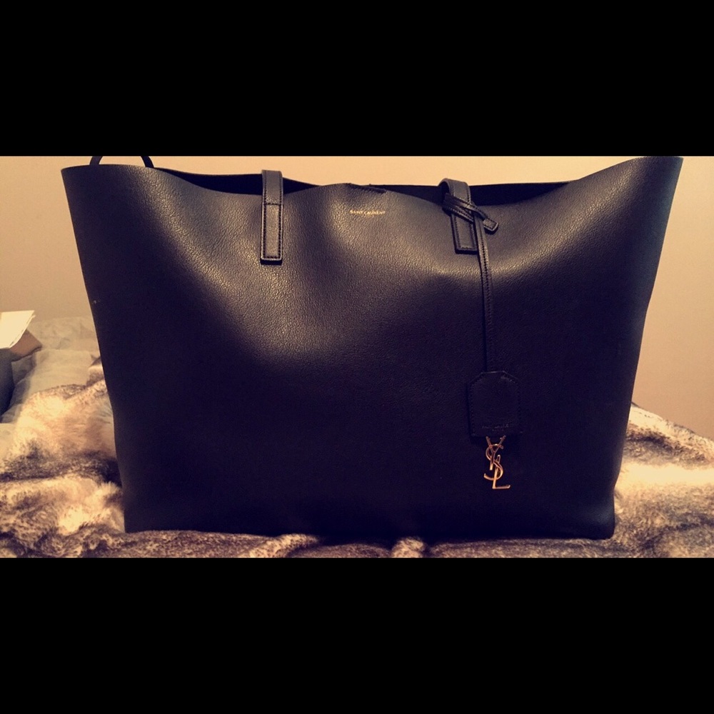 Saint Laurent Black Leather Grained Shopper Tote