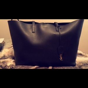 Saint Laurent Black Leather Grained Shopper Tote