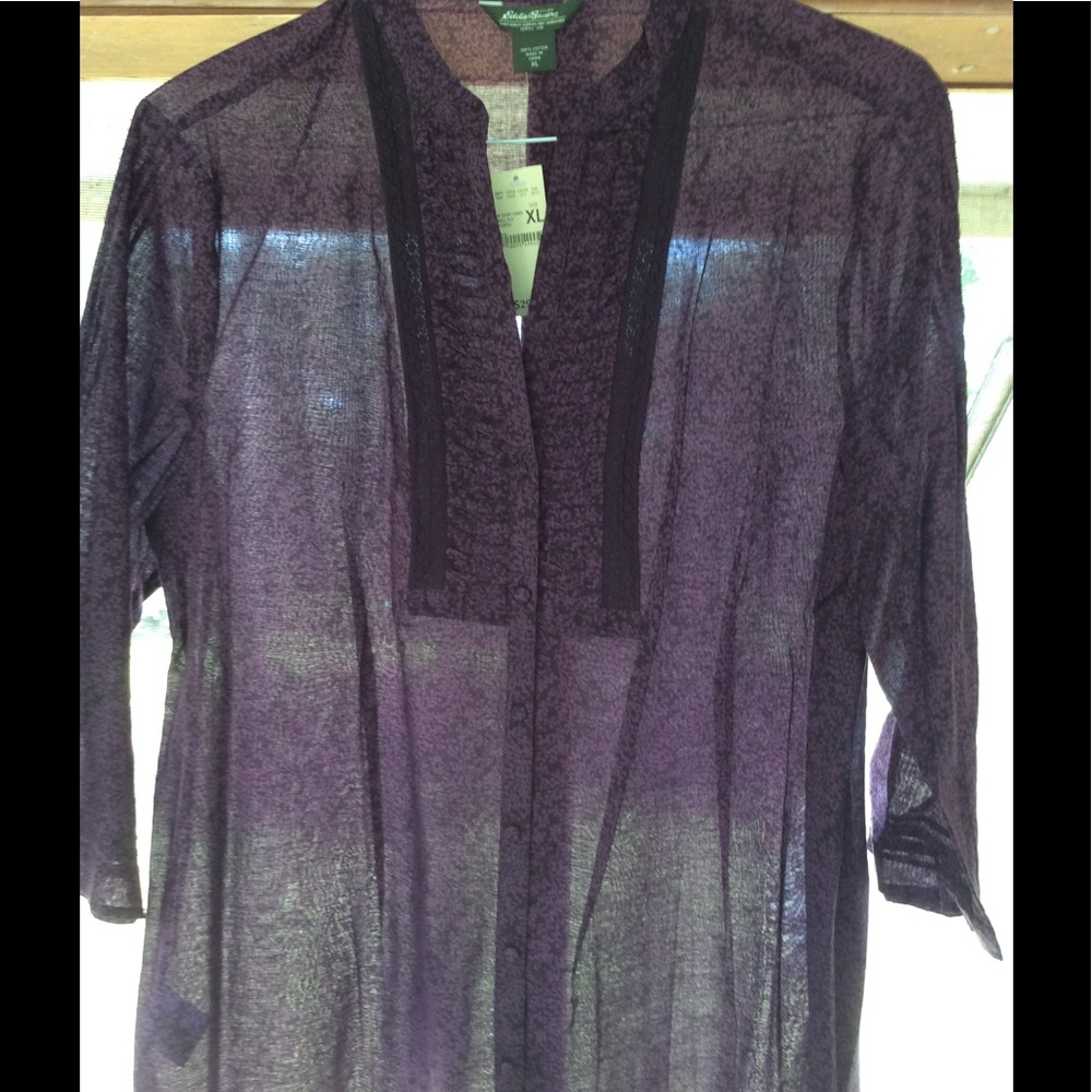 Eddie Bauer 3/4 sleeve sheer top. Deep purple.