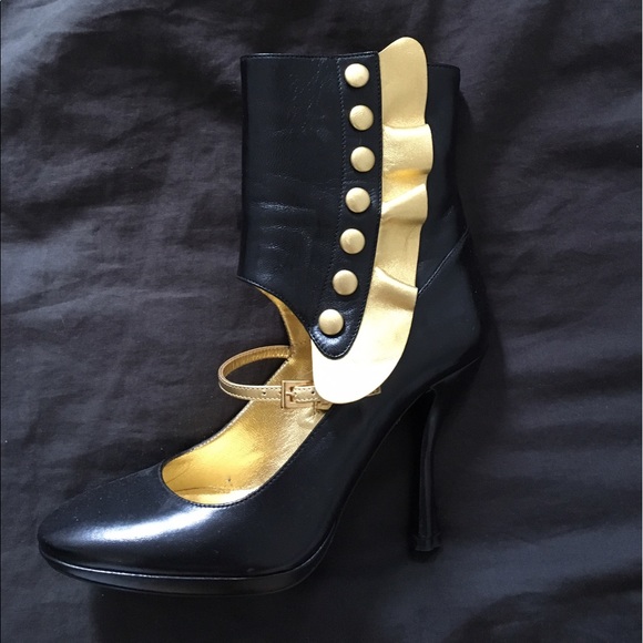PRADA black & gold heels - size 36.5 - Picture 2 of 6