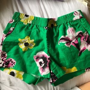 Green Floral Shorts