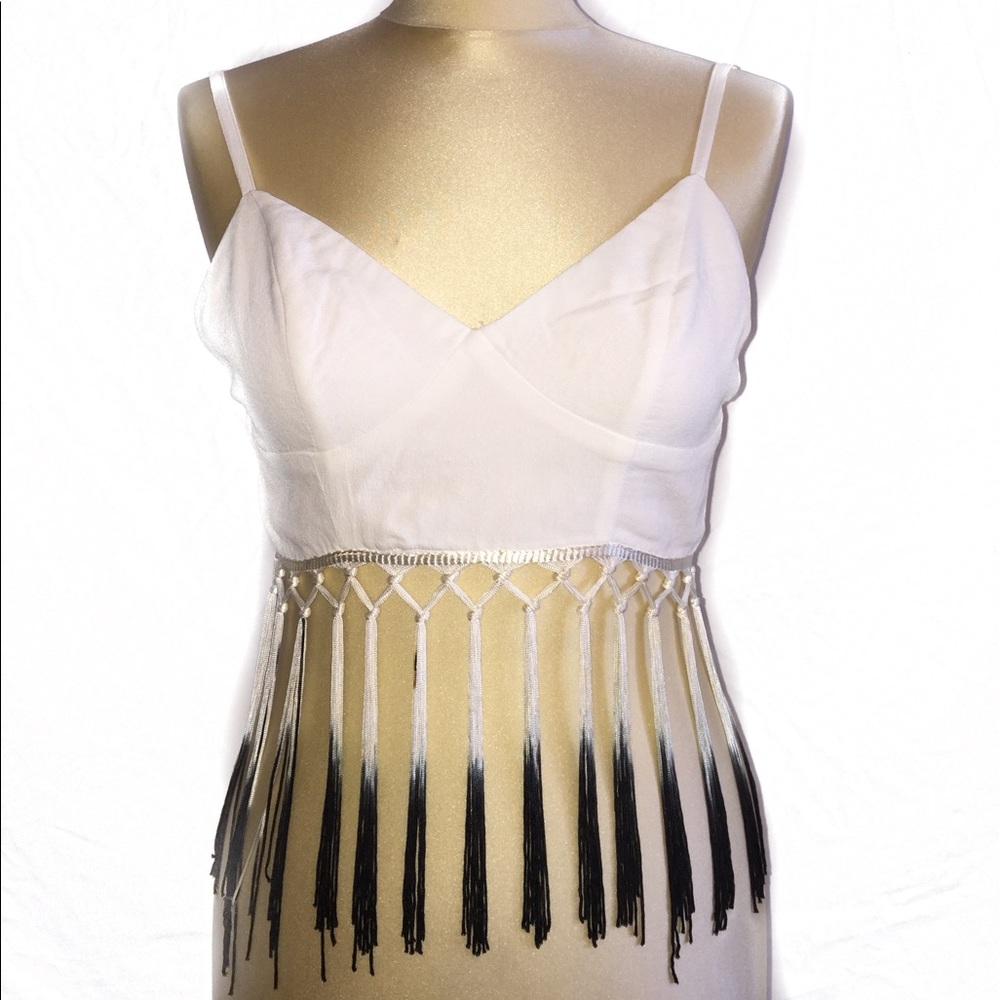 Coachella Style White Bustier Top with Fringe