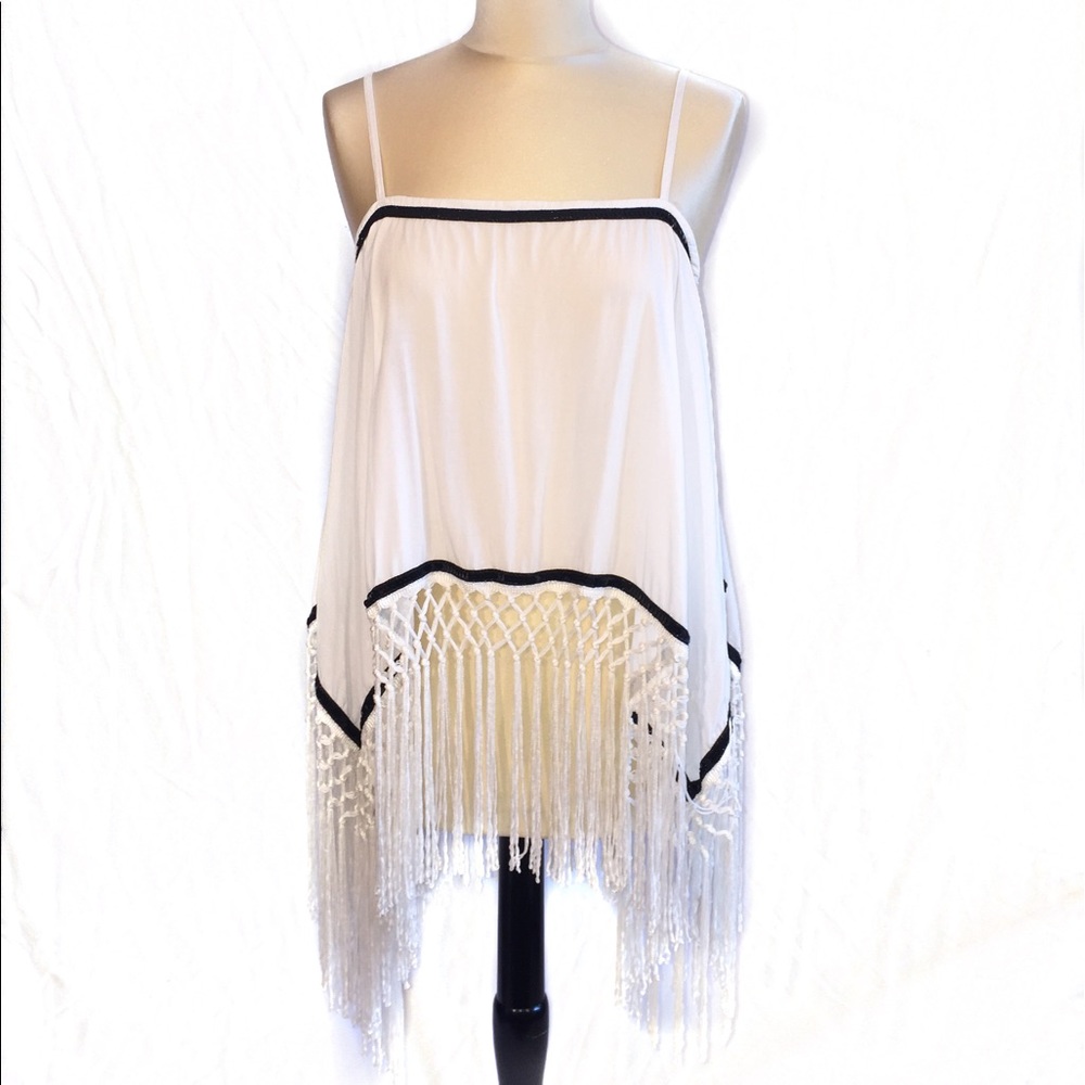 White Vintage Style Dress with White Fringe