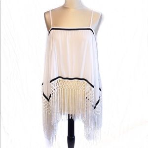 White Vintage Style Dress with White Fringe