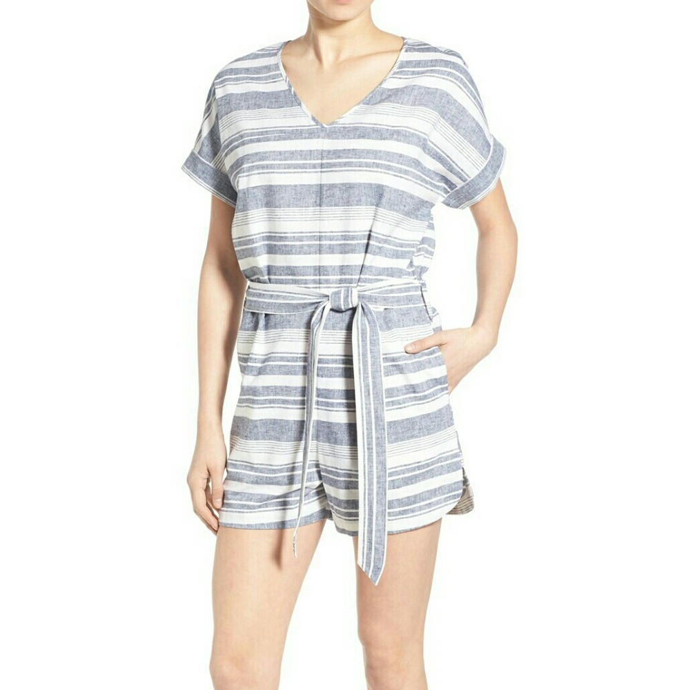 Madewell Linen Perimeter Romper in Stripe