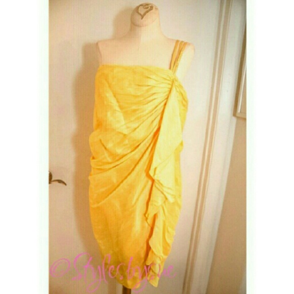 BEBE yellow one shoulder dress - Picture 2 of 4