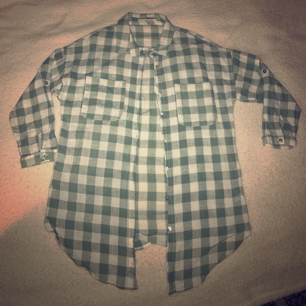 Green & White gingham button down