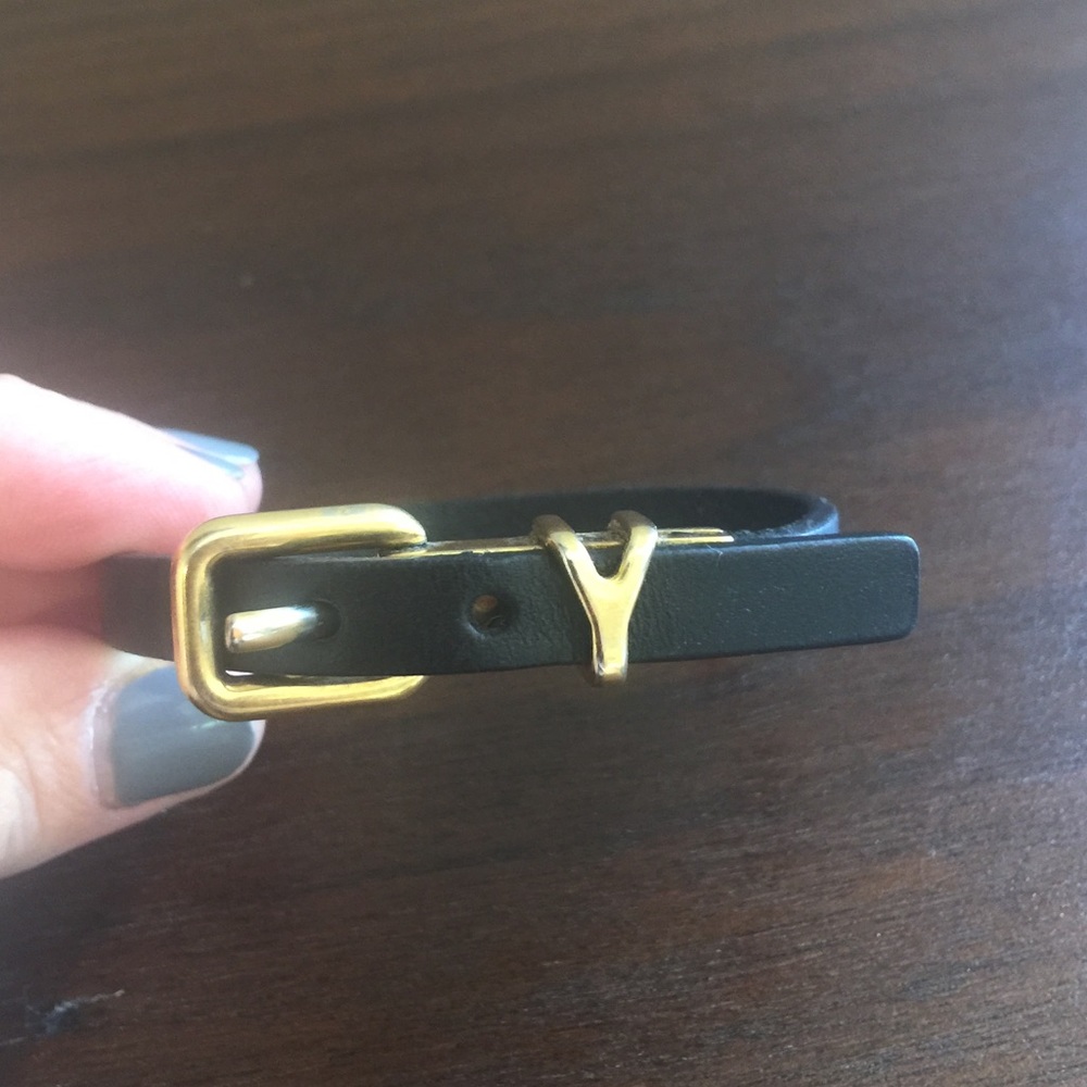 YSL Saint Laurent Black Leather Gold Bracelet