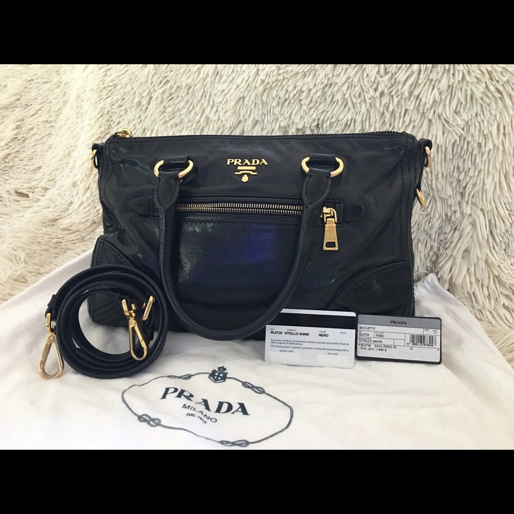 Authentic Prada Vitello Shine Bauletto Bag (black)