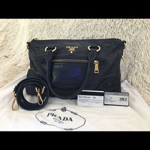 Authentic Prada Vitello Shine Bauletto Bag (black)