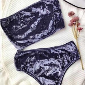 Velvet tube top and high wasted swim suit