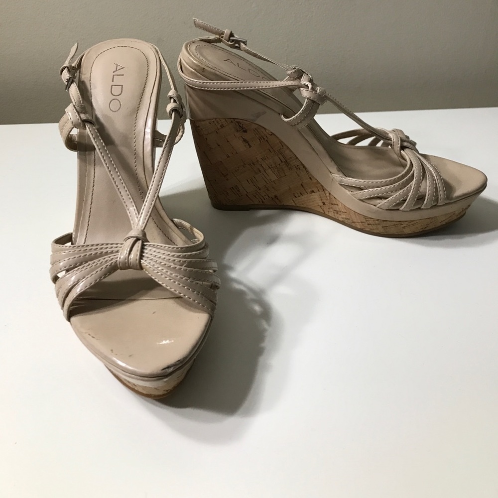 Aldo Nude & Cork Wedge Sandals - Size 38