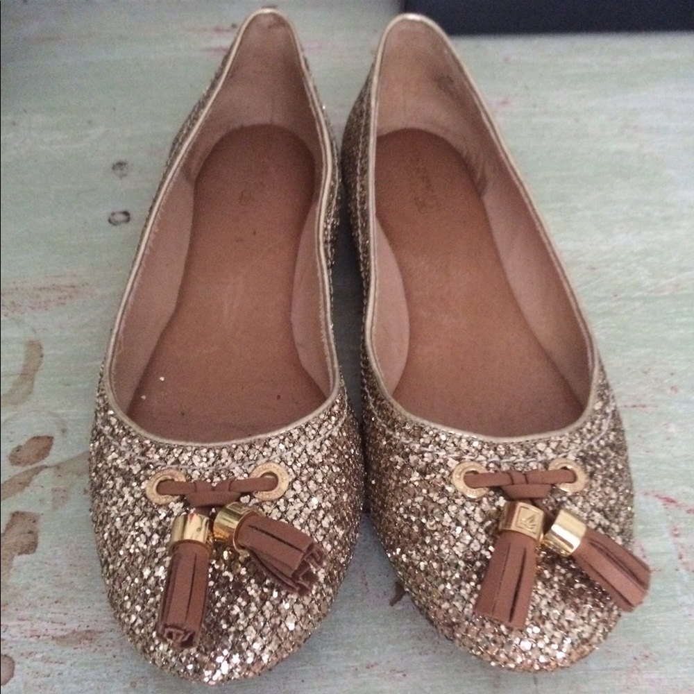 Sperry Bliss gold glitter flats, never worn