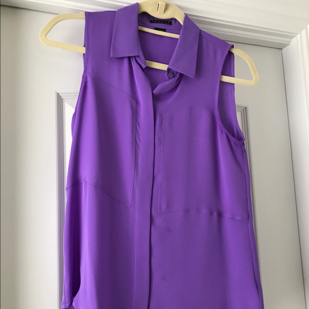 Theory purple silk sleeveless blouse