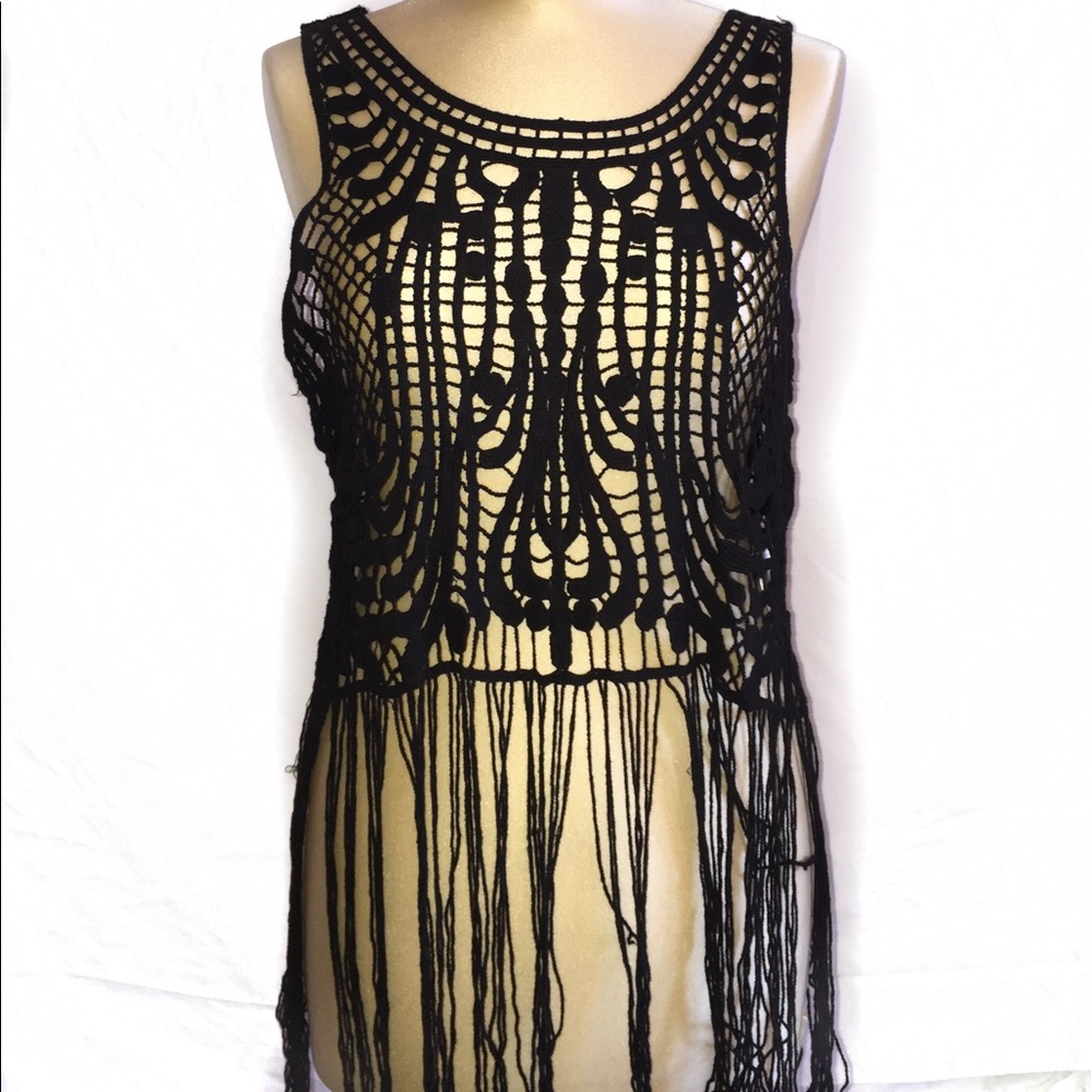 Coachella Style Black Woven Material Fringe