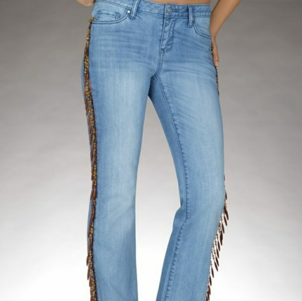 Beaded Fringe boot cut jeans light wash