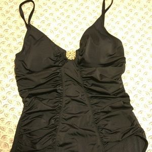 Slimming black ruched bathing suit