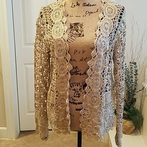 Chico's Evening Beautiful Crochet Sparkle Top.