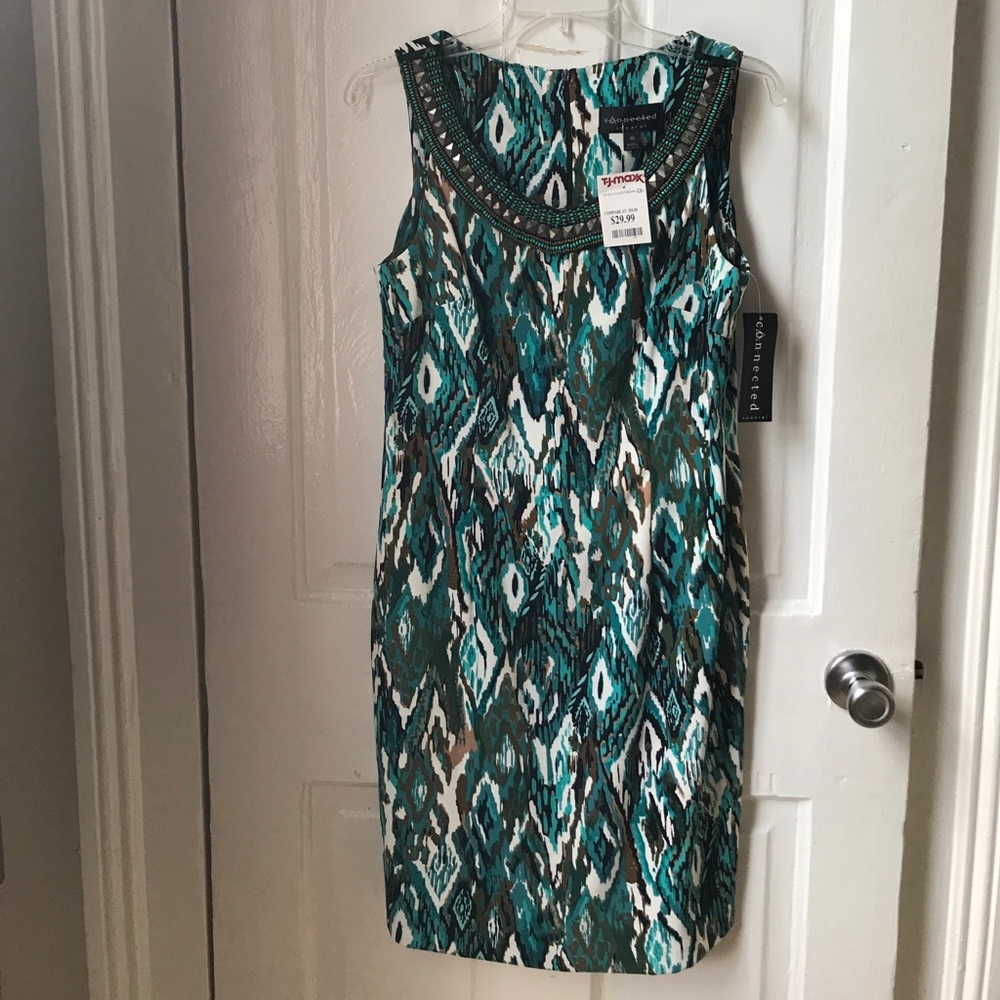 Fitted Dress in Teal Multicolor