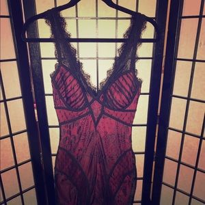 Bebe Red satin trim lace dress