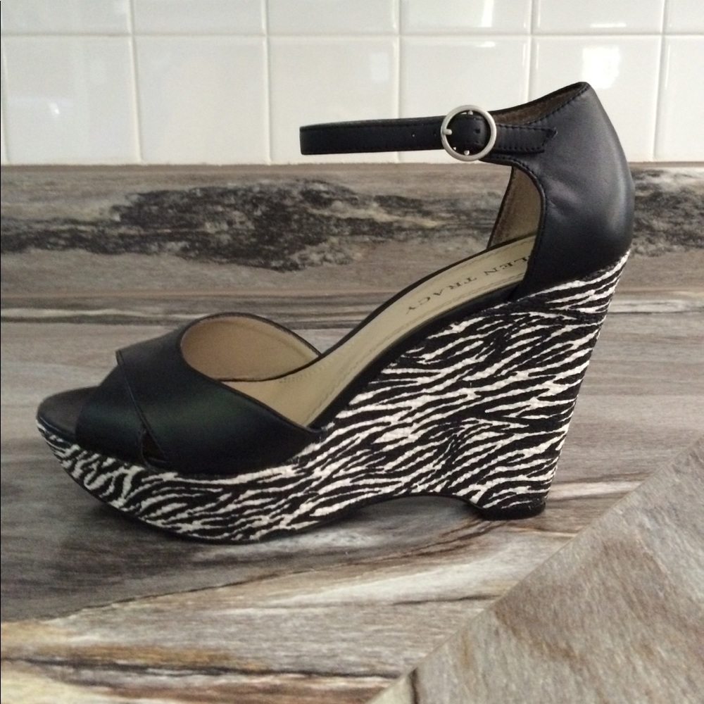 Ellen Tracy zebra leather wedges