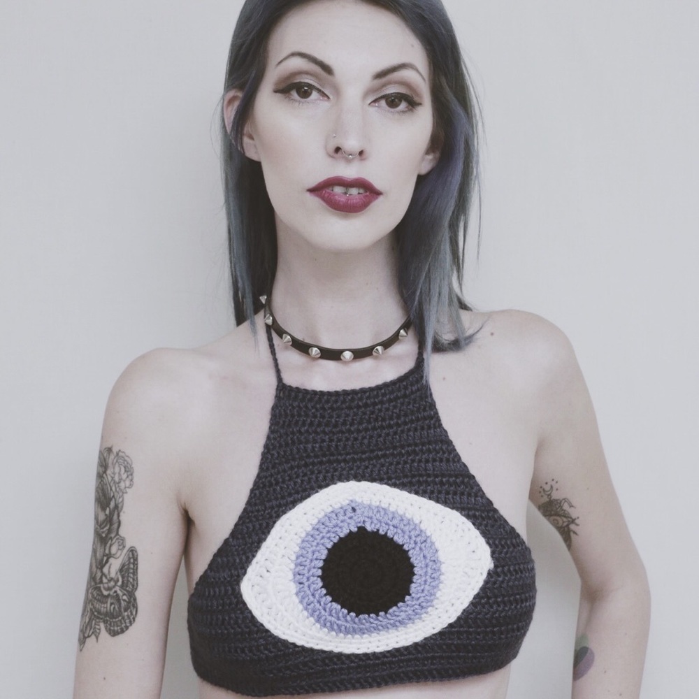 Third Eye/Evil Eye Hand Crochet Halter Top