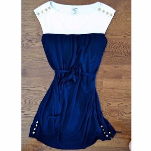 Milly Navy & White tie waist dress w/gold accents