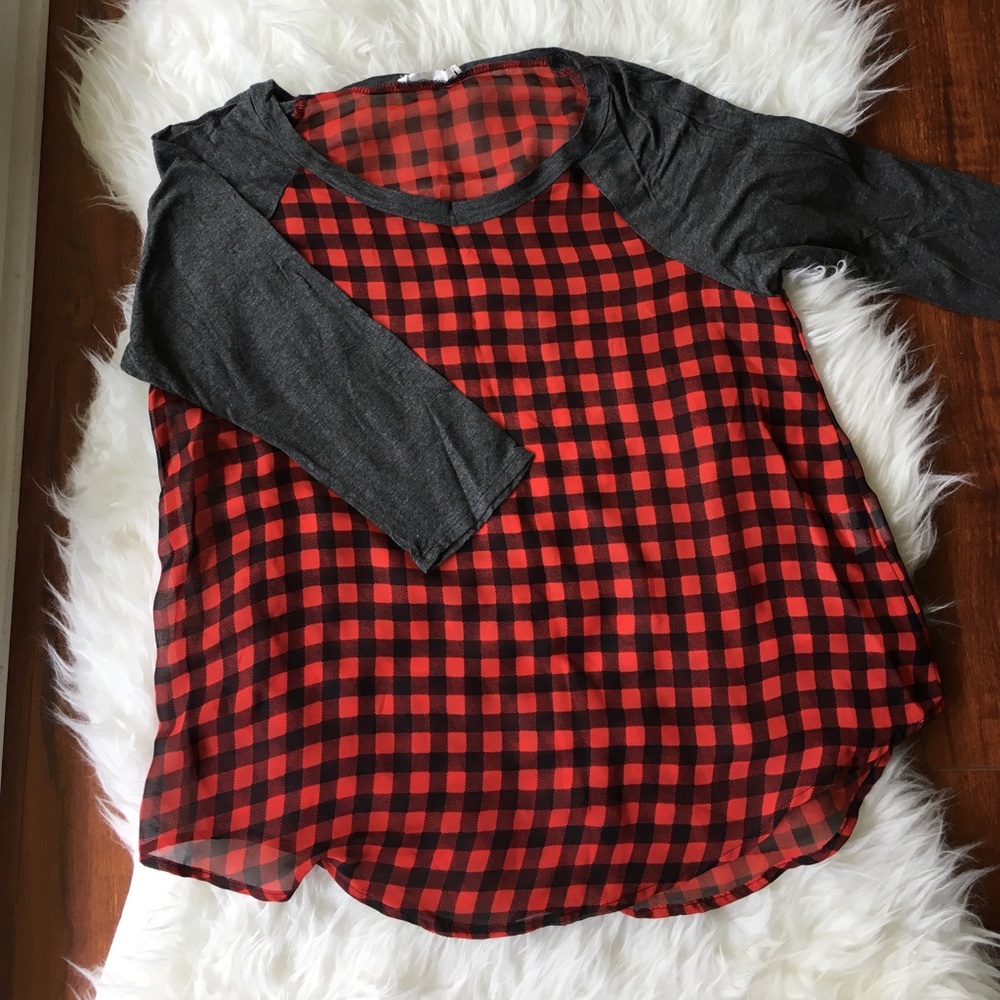 Comfy checker sheer top, 3/4 sleeve