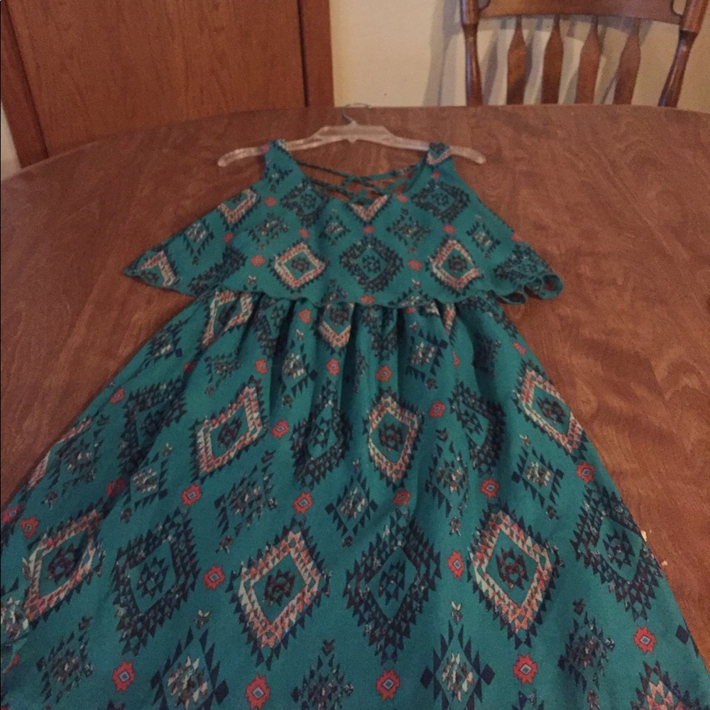 Teal summer dress with open back