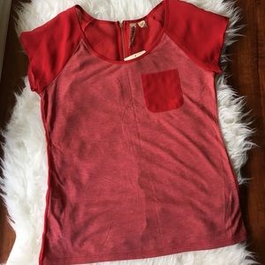 Comfy red, sheer shoulder top