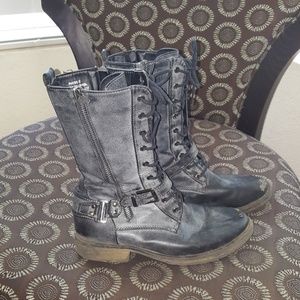 Grey lace-up combat boots