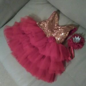 Tulle Dress, Red/Gold Sequin