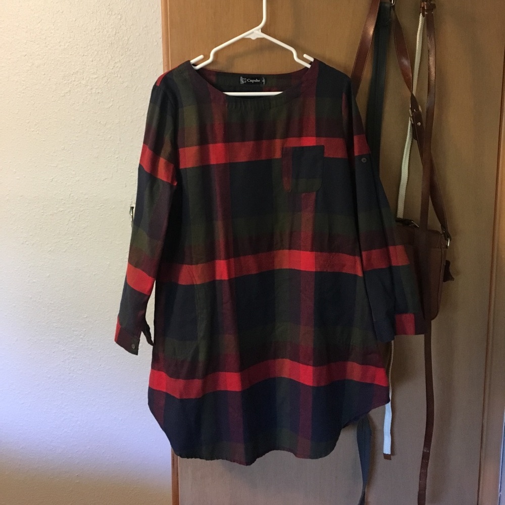 Plaid shift dress.