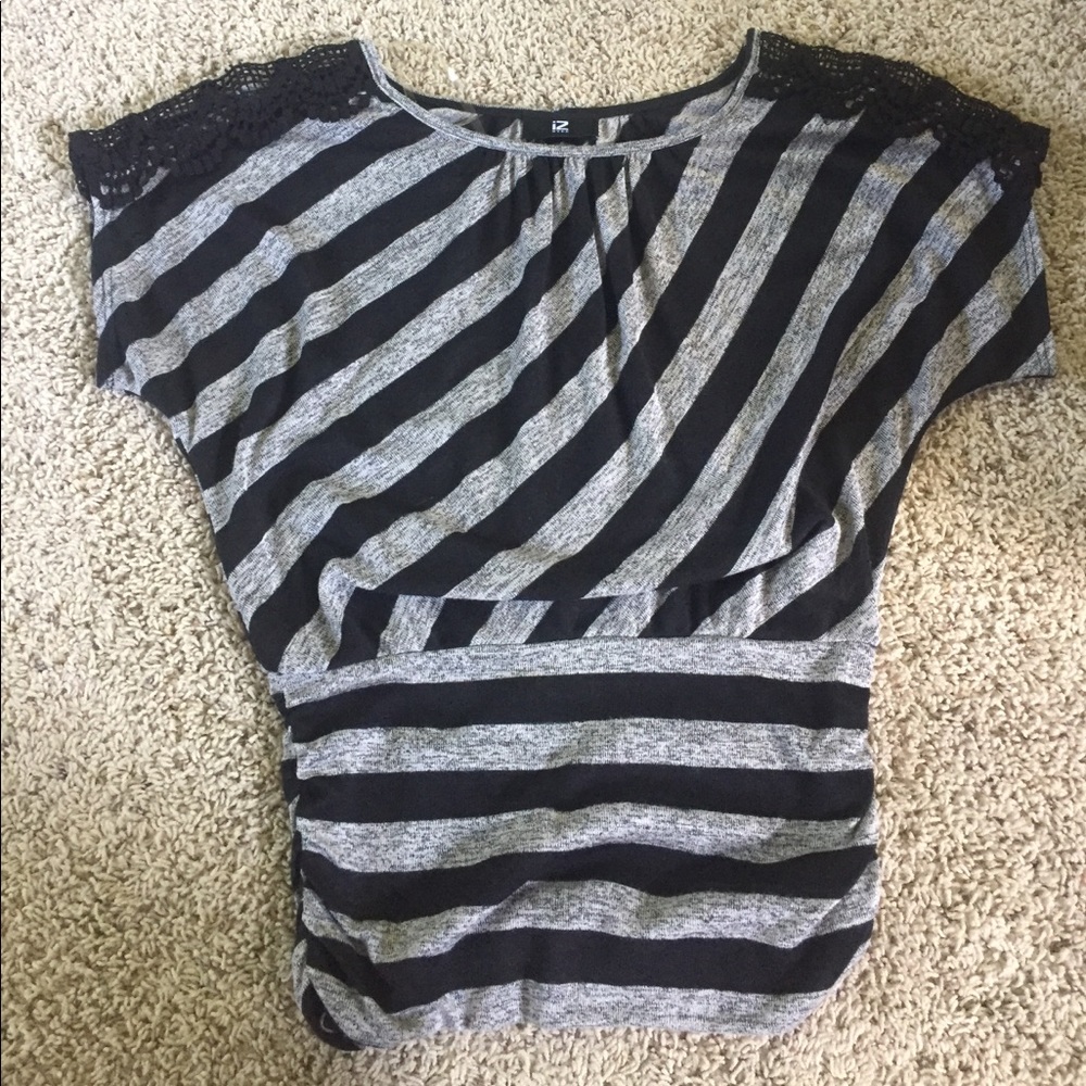 IZ Byer S Striped Shirt with Crochet Shoulders
