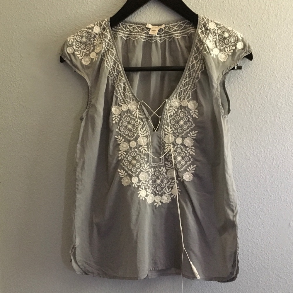 J. Crew grey embroidered top, XS