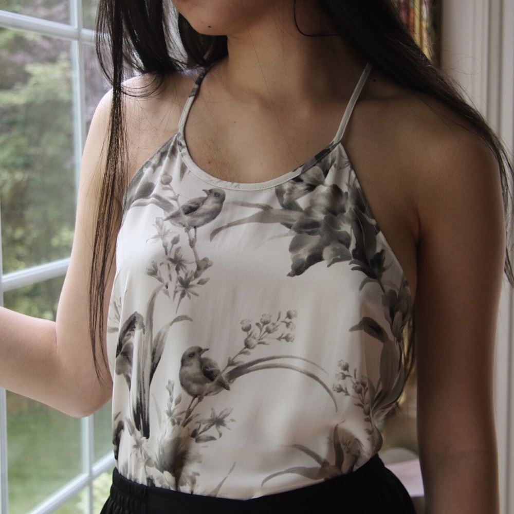 Loft Floral Print Tank Top (Grey and White)