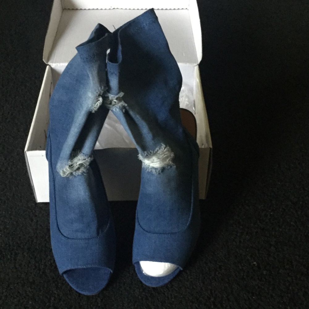 Denim Distressed Booties