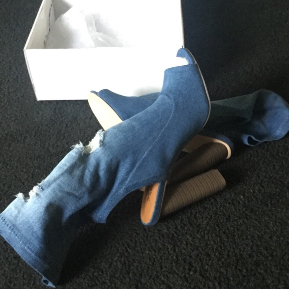 Denim Distressed Booties - Picture 3 of 8