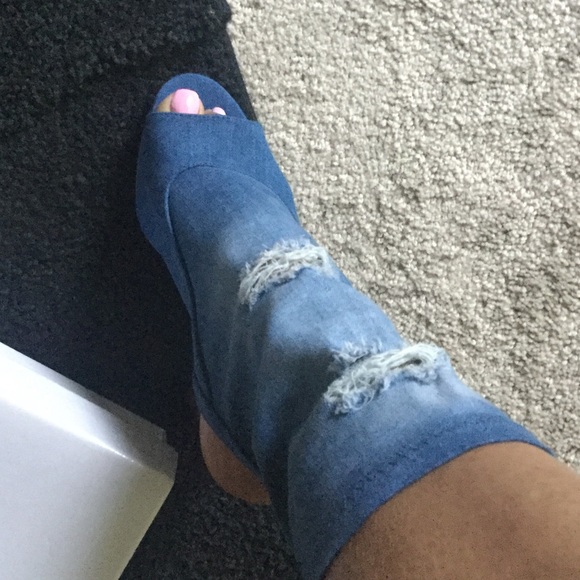 Denim Distressed Booties - Picture 8 of 8