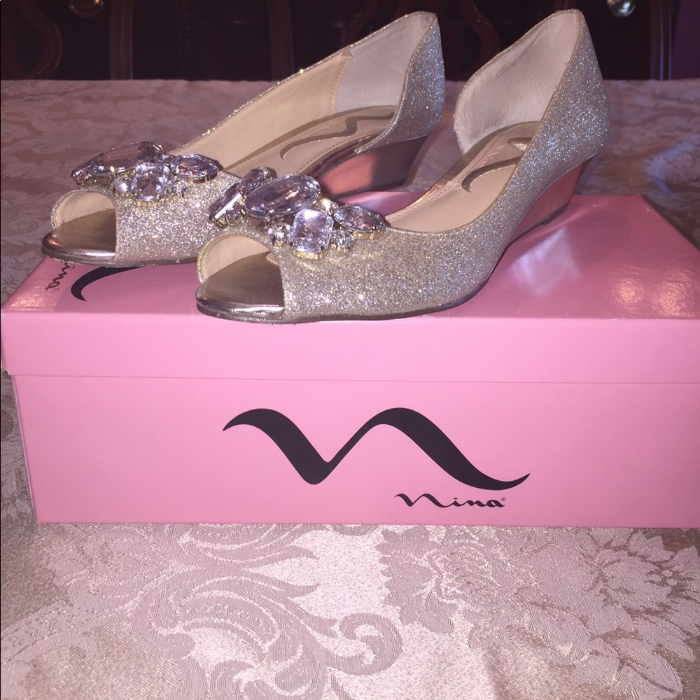 Size 6.5 gold heels, worn only ONCE