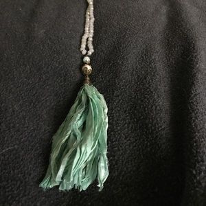 Long fabric tassel necklace