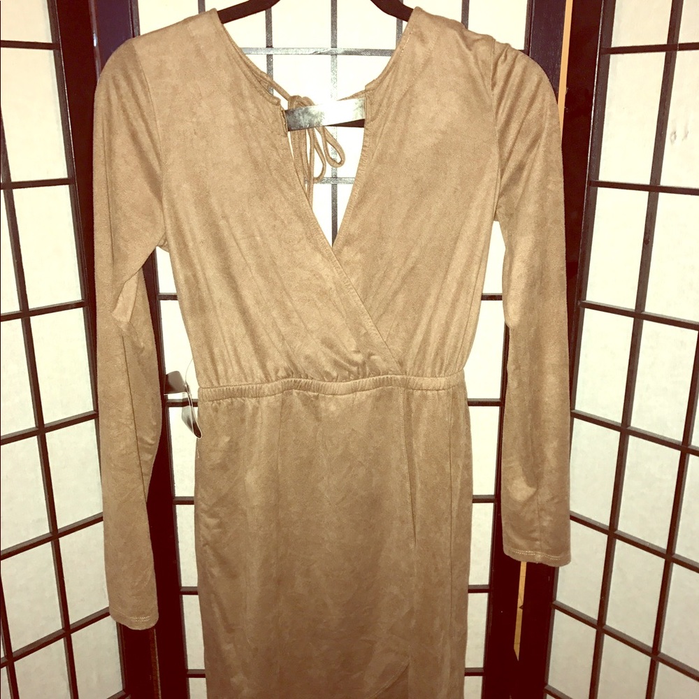 Bebe metal trim sueded wrap dress.