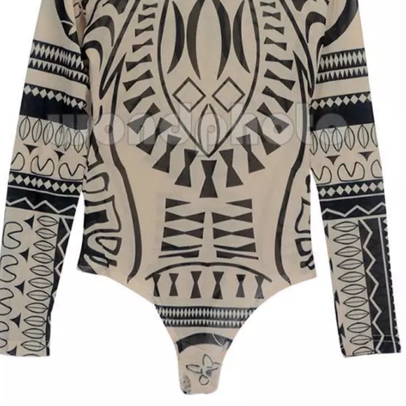 Long Sleeve See-Thru Nude Color Bodysuit XL (MED) - Picture 4 of 4