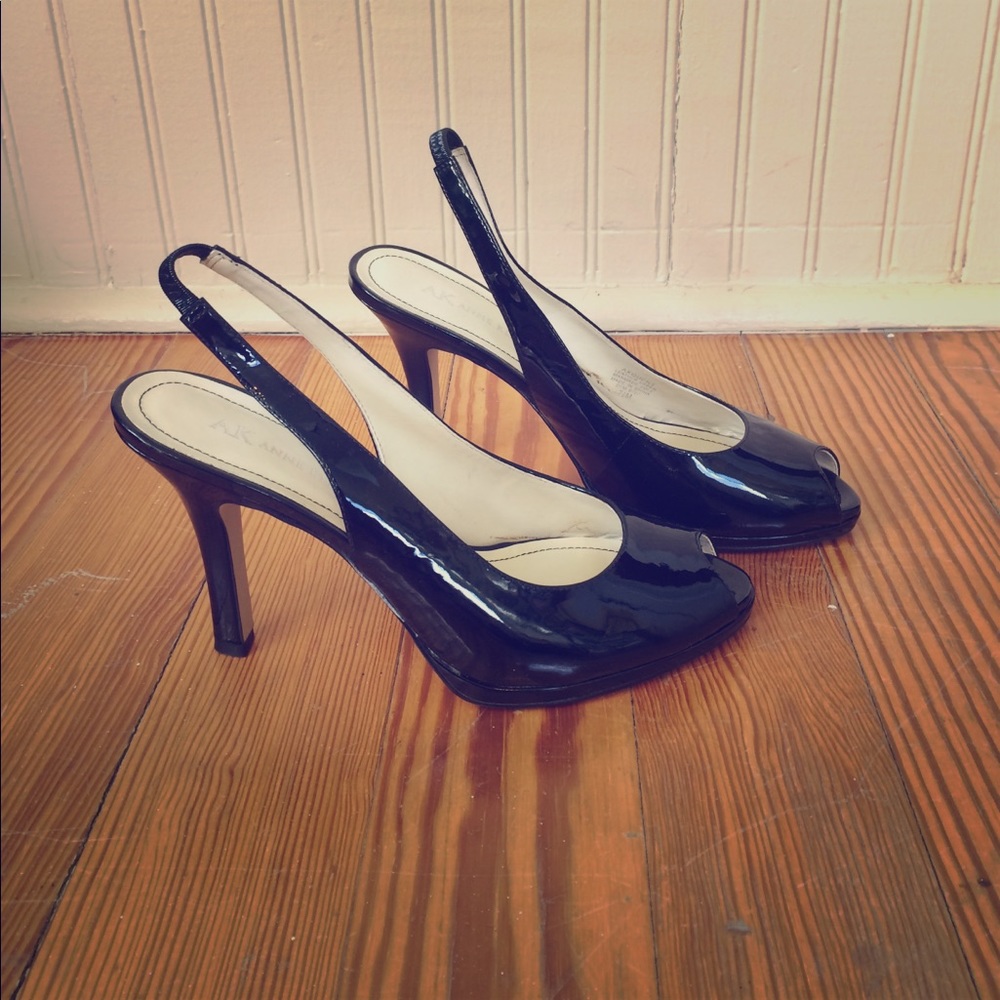 Anne Klein patent leather peep toe heels