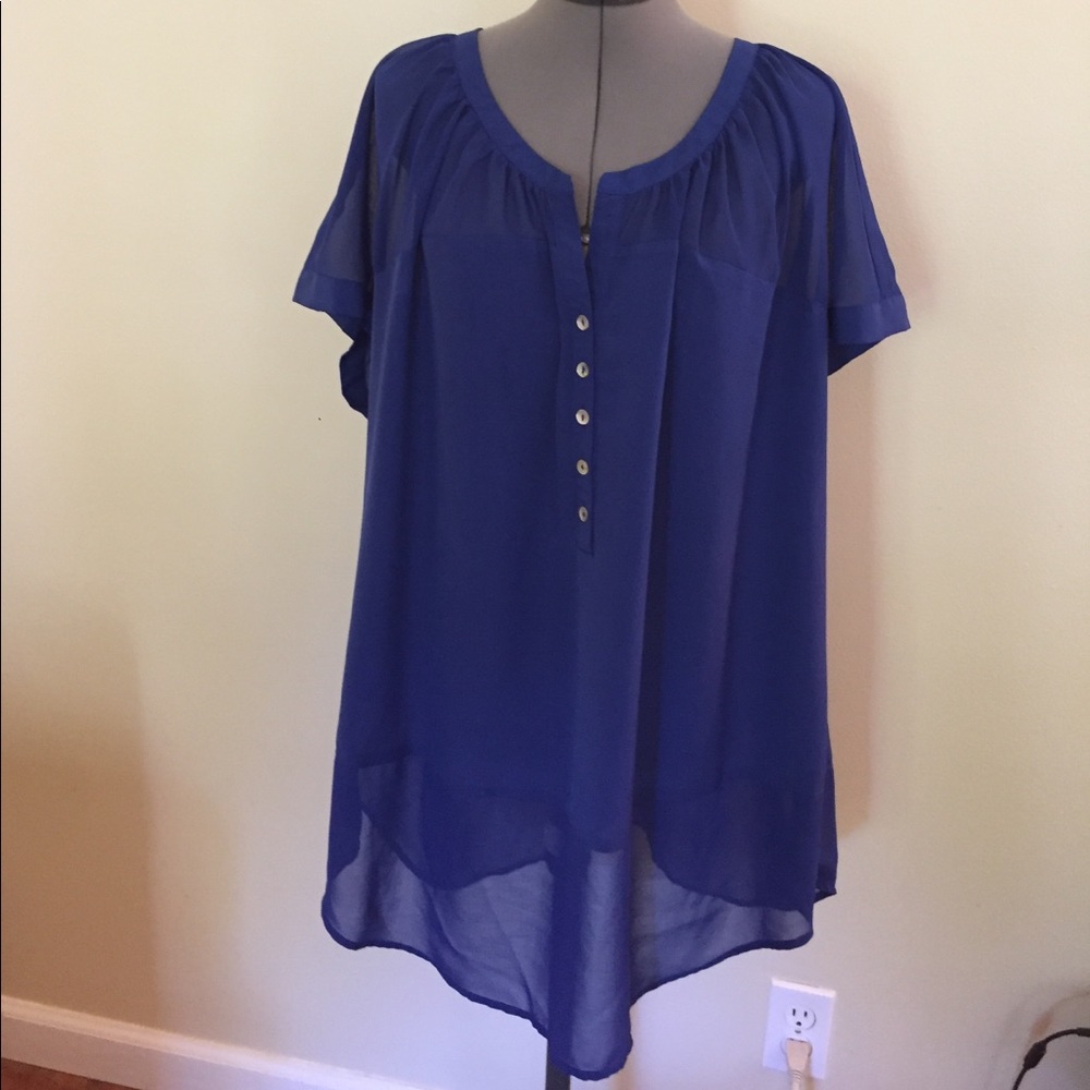 Daniel Rainn blue blouse with sheer borders. XXL