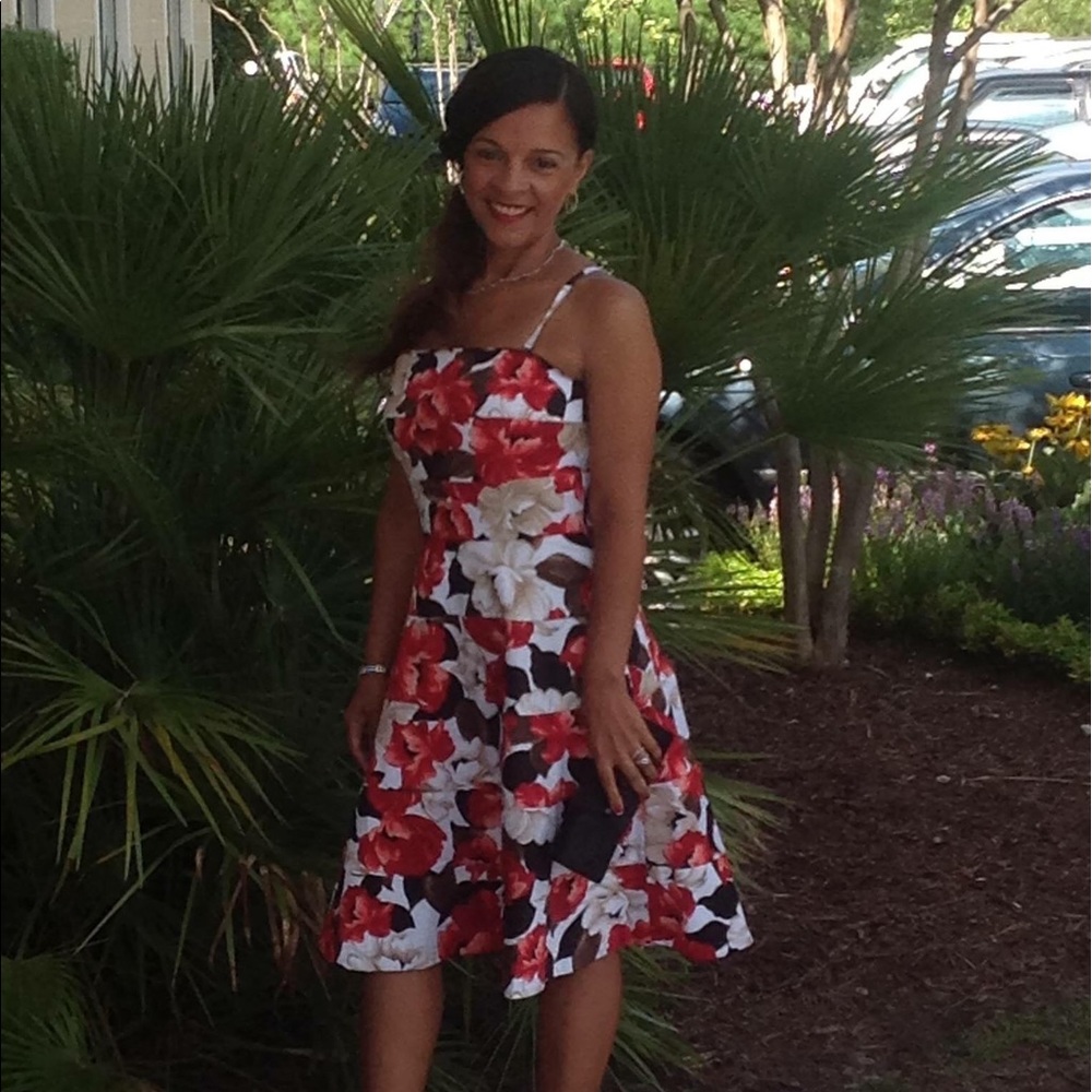 White House Black Market flowered red dress