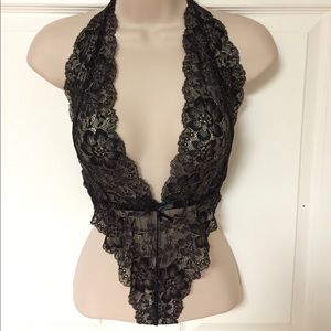 Black lace & gold body leotard thong combo