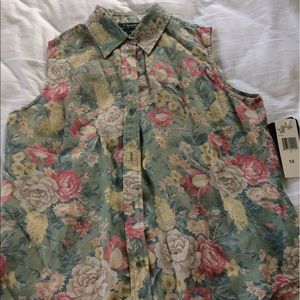 Floral Ralph Lauren button down sleeveless shirt